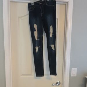 Fashion Nova Dark Blue Distressed Skinny Jeans